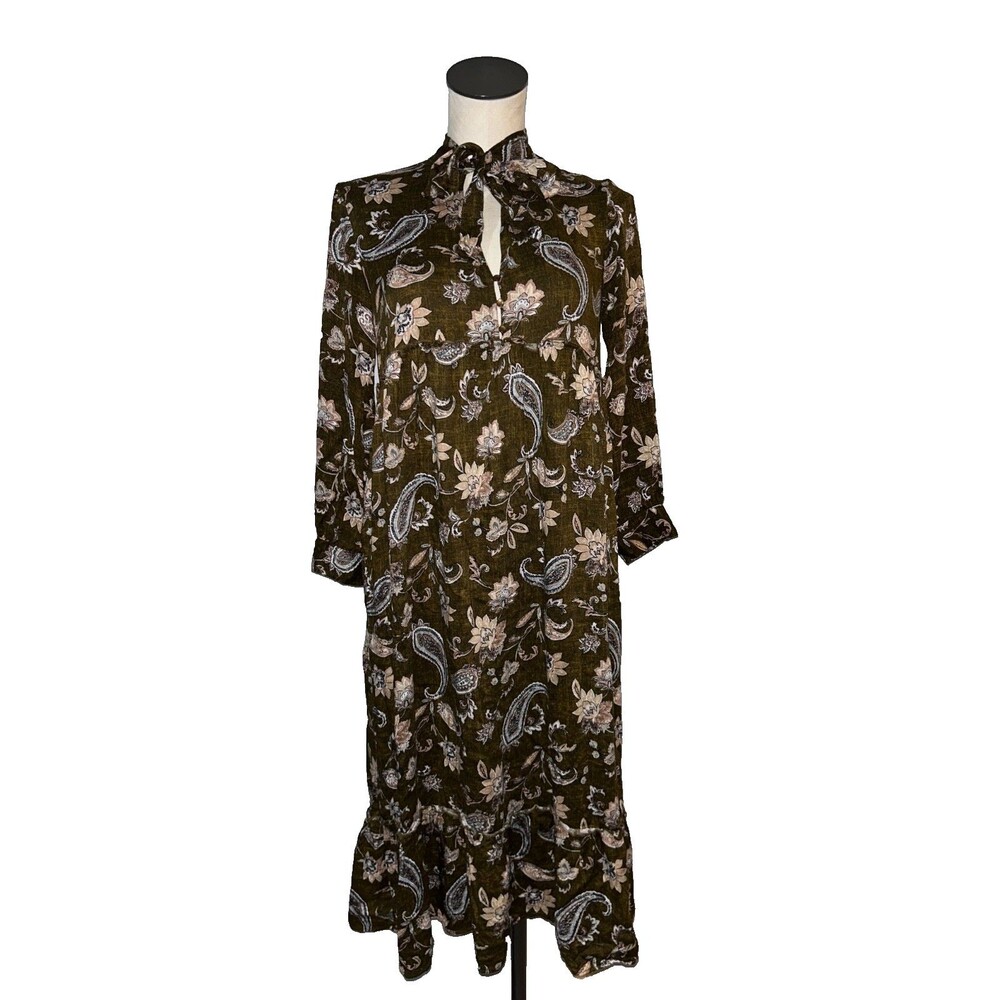 ZARA Women’s Rustic Effect Midi Dress size S Boho Modest Retro Romantic Paisley